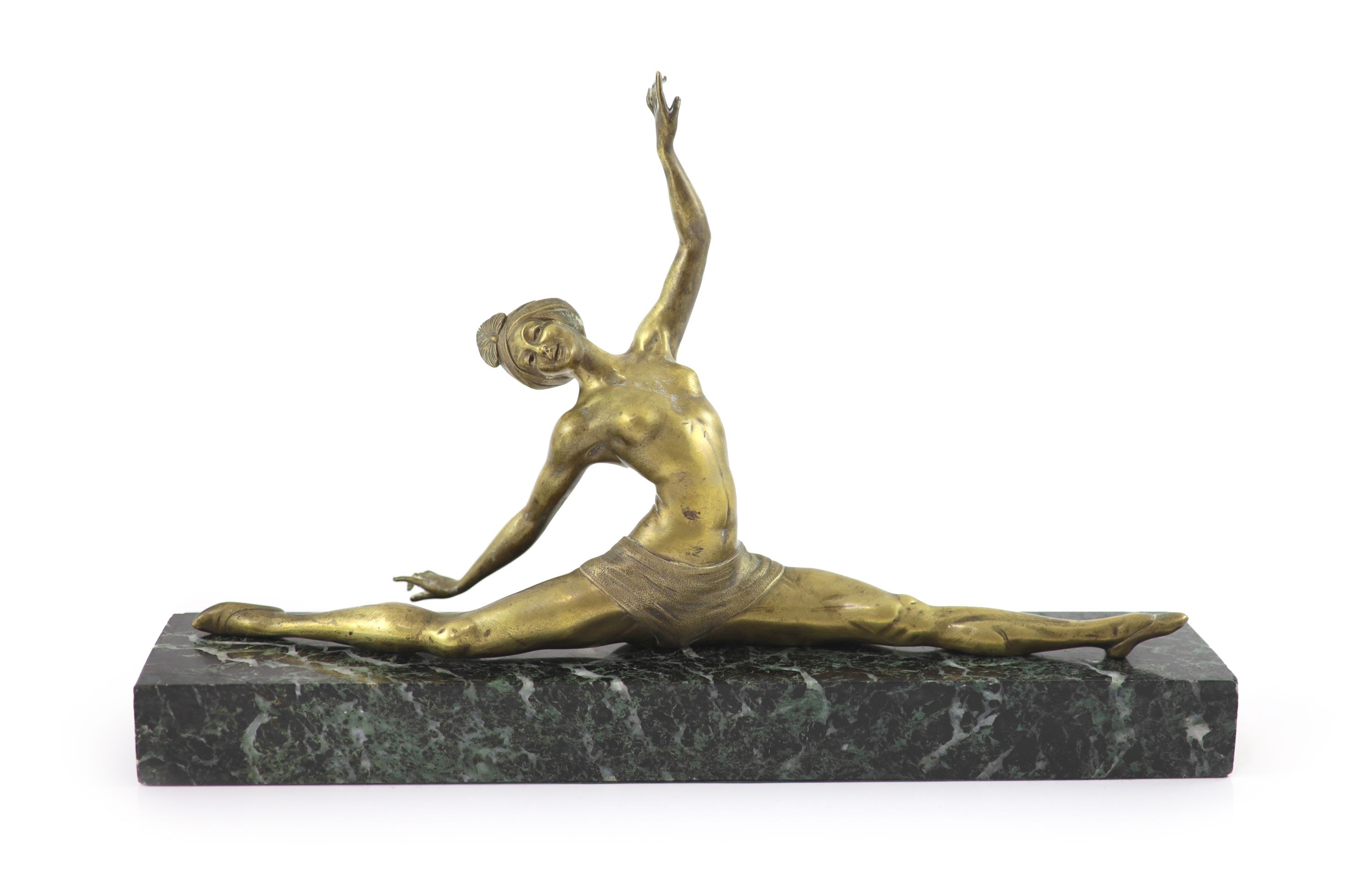 An Art Deco bronze figure of a dancer, signed Morante W 40cm. H 25cm.